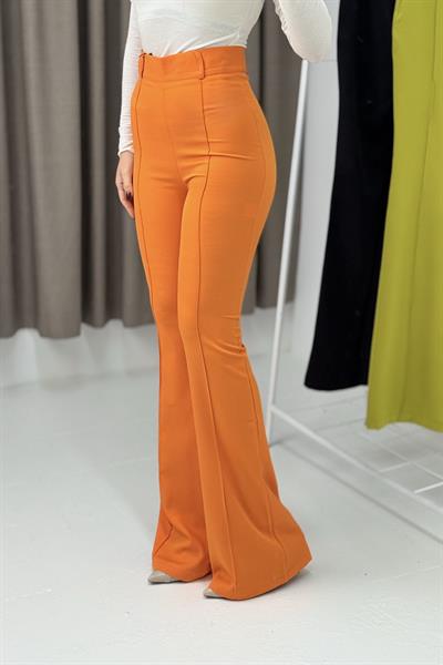 Yüksel Bel Çımalı  İspanyol Paça Pantolon  Turuncu