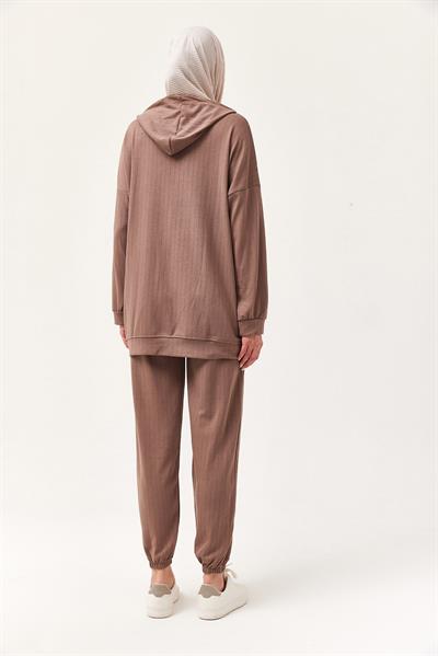 Çıtçıt Detay Kapüşonlu İkili Takım Kahverengi