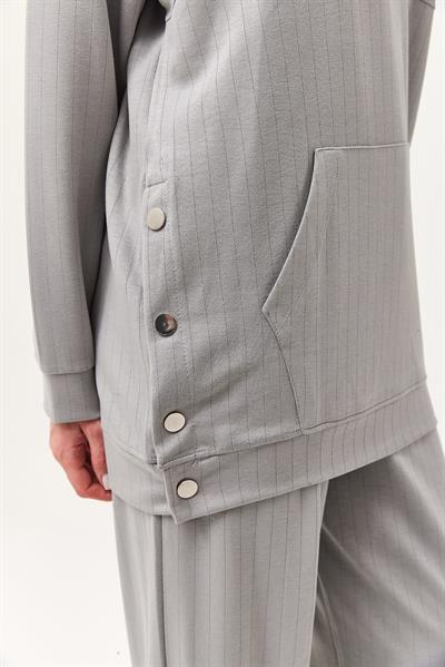 Çıtçıt Detay Kapüşonlu İkili Takım Gri