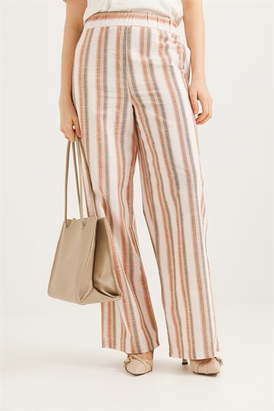 Beli Lastikli Rahat Kesim Keten Pantolon Kahverengi