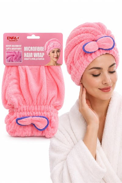 Mikrofiber Saç Kurutma Bonesi Pembe