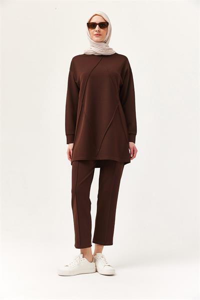 Kadın Çapraz Çizgili İkili Takım Kahve