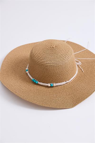 Büyük Kenarlı Hasır Plaj Havuz Şapkası Vizon