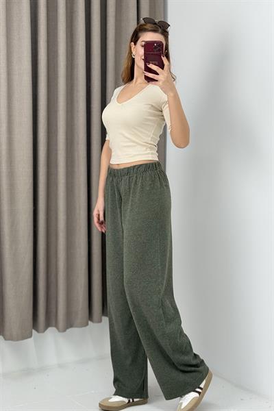 Kadın Triko Haki Salaş Pantolon  