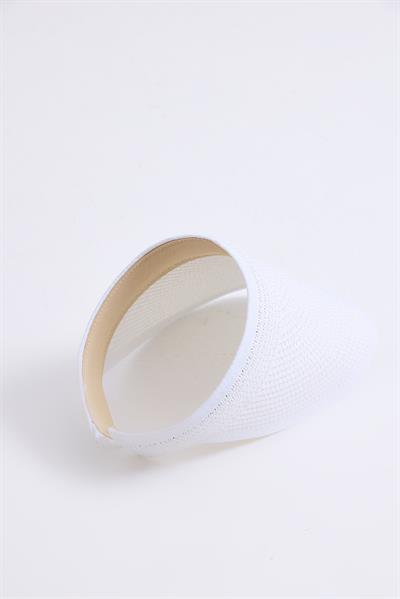 Uzun Siperlikli Kadın Hasır Vizör Şapka Beyaz