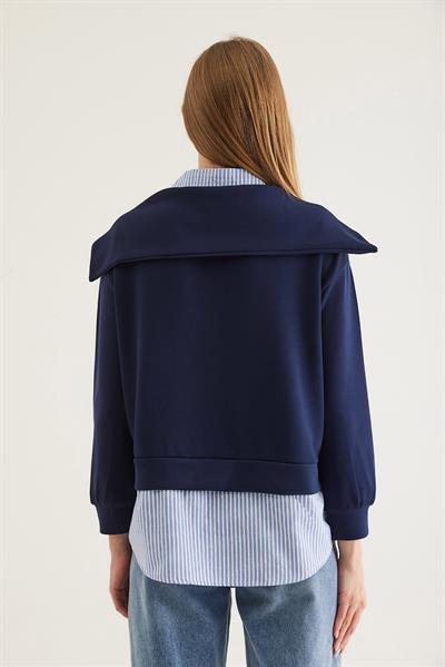 Modal Kumaş Gömlek Garnili Tunik Lacivert