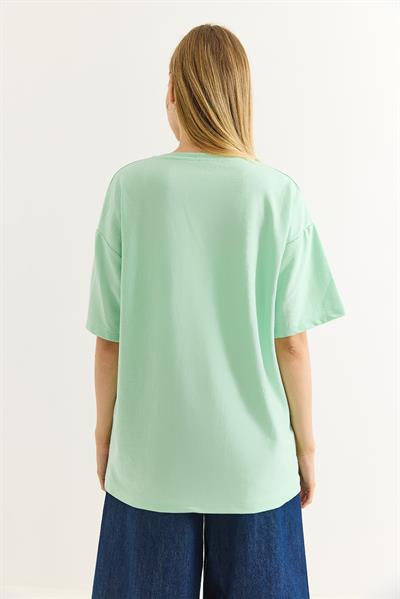 Oversize İki İplik Tshirt Su Yeşili