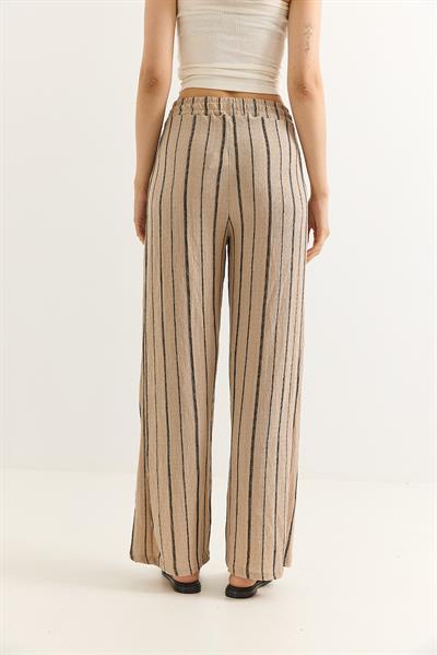 Bürümcük Çizgili Rahat Kesim Pantalon Vizon