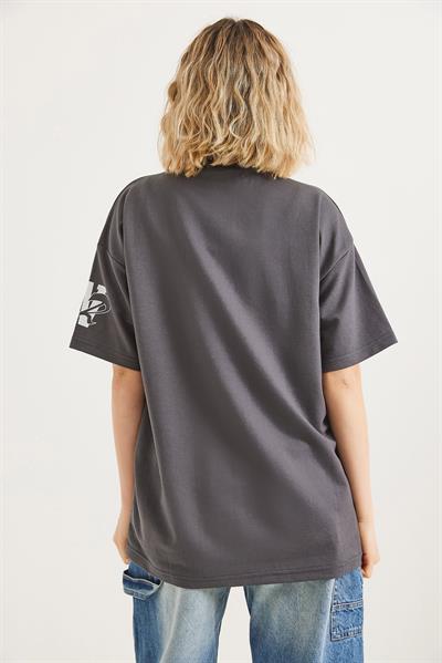 Bisiklet Yaka Baskılı Tshirt Füme