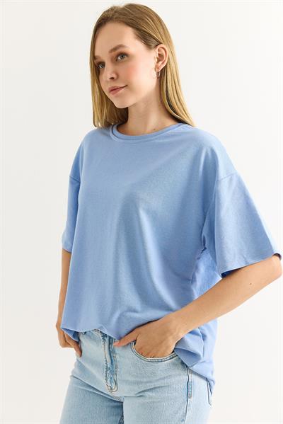 Oversize İki İplik Tshirt Mavi
