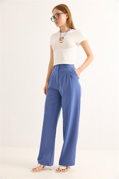 Yüksel Bel Geniş Paça Palazzo Pantolon Mavi