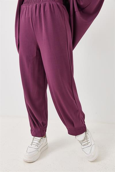 Kadın Beli Lastikli Dökümlü Model Oversize Eşofman Takım Mürdüm