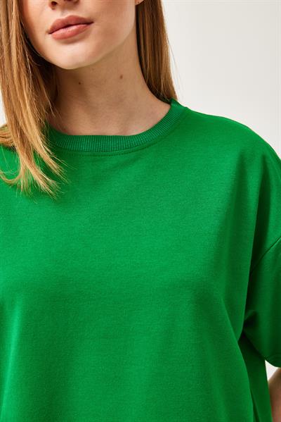 Basic Bisiklet Yaka Tshirt Yeşil