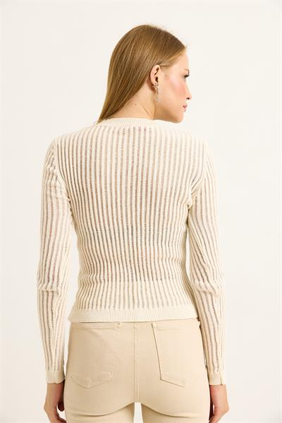 Bisiklet Yaka Triko Örme Bluz Ekru