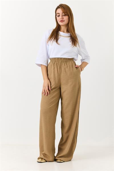 Kadın Rahat Kesim Yüksek Bel Pantolon Sütlü Kahve