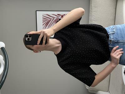 Oval Kesim Taş Baskılı Oversize Tshirt Siyah