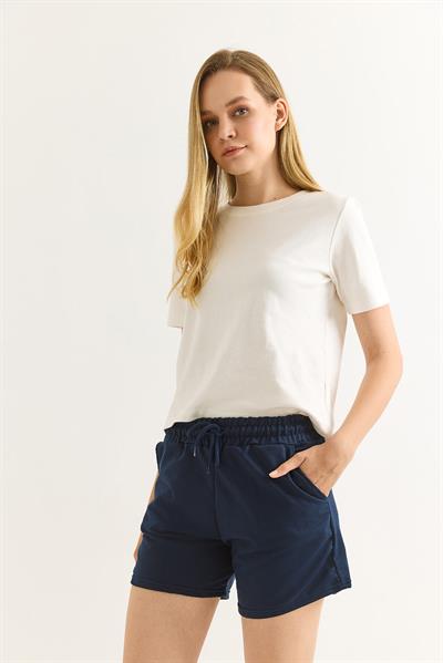 Beli Lastikli Fit Kadın Şort Lacivert