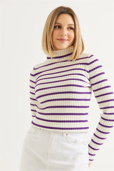 Yarım Balıkçı Yaka  Mevsimlik Triko Kazak Mor