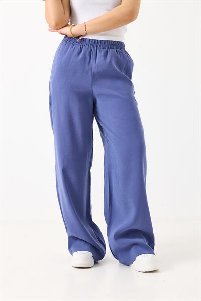 Kadın Bol Kesim Tensel Kumaş Beli Lastikli Petrol Mavisi
