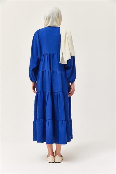 Yakası İpli Kat Model Elbise Lacivert