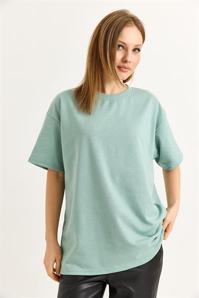 Oversize Yumuşak Dokulu Salaş T-Shirt  Mint Yeşili