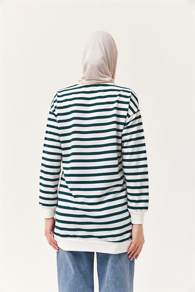 Çizgili Oversize Tunik Yeşil
