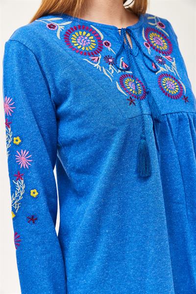 Hera Kumaş Önü ve Kolları İşlemeli İkili Takım Mavi