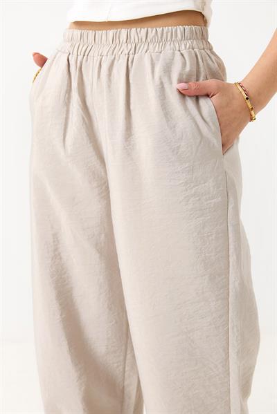 Kadın Bol Kesim Tensel Kumaş Beli Lastikli Taş
