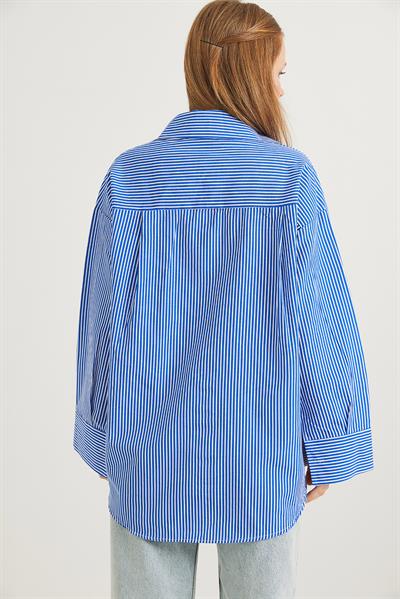 Kalp Nakışlı  Oversize Basic Gömlek Lacivert