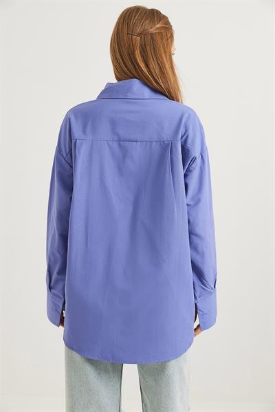 Ayıcık Nakışlı Oversize Basic Gömlek Lila
