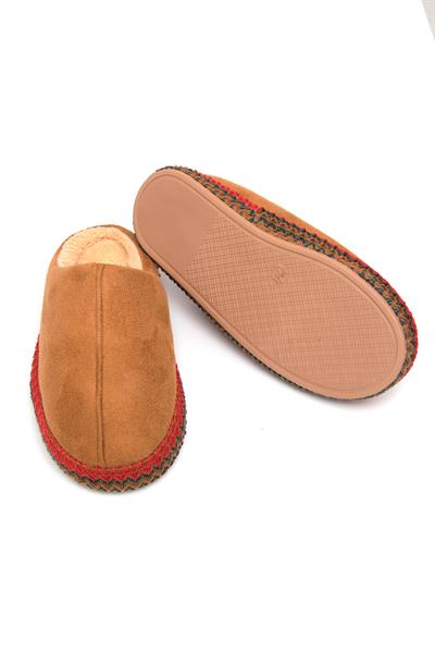 Nakışlı İçi Tüylü Kadın Ev Terliği Taba