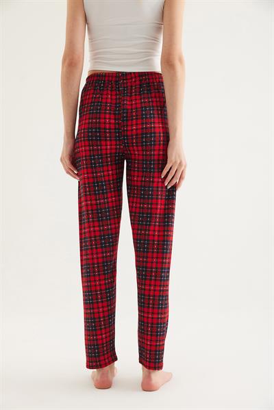  Ekose Desen Kadın Pijama Altı Kırmızı 