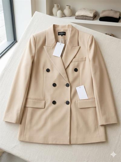 Kadın Oversize Düğmeli Blazer Ceket Vizon