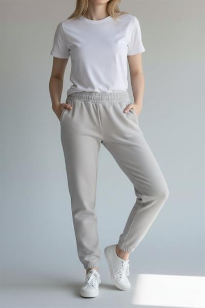 Kadın Beli Ve Paçası Lastikli Eşofman Altı Krem 