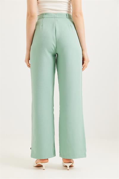 Yanları Şeritli Bol Paça Pantolon Yeşil