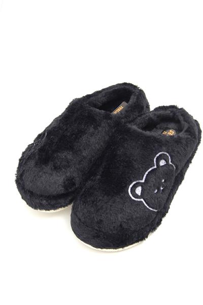 Peluş Ayıcıklı Önü Kapalı Ev Terliği Siyah