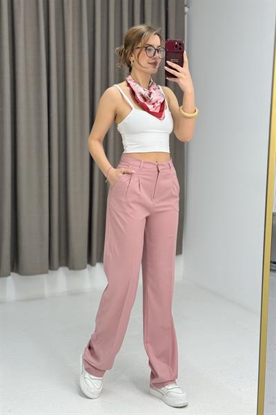 Kadın Rahat Kesim Yüksek Bel Pantolon Pembe