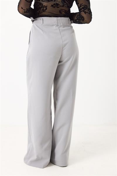 Kadın Yan Kemer Detaylı Bol Kesim Pantolon Gri