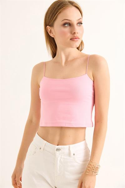İp Askılı Crop Bluz Pembe
