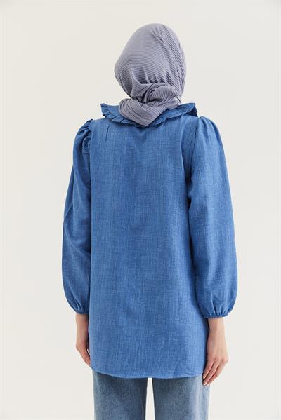 Bebe Yaka Gömlek Tunik Mavi