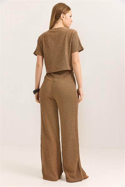 Bürümcük Kumaş İkili Crop Takım Taba