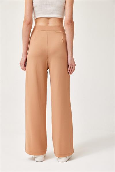 Yüksek Bel Cepli Palazzo Pantolon Vizon