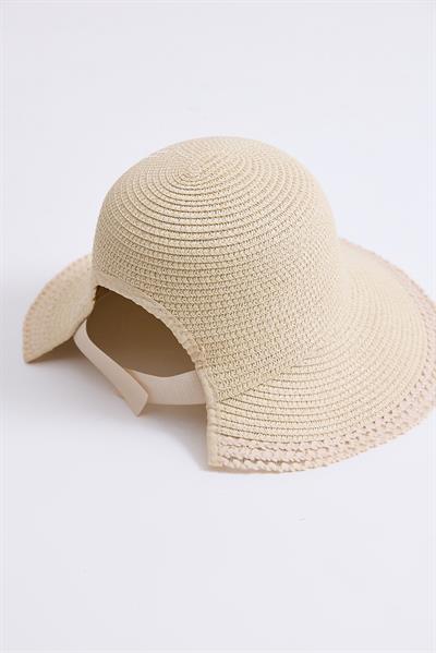 Arkası Açık Önden Siperli Hasır Şapka Bej