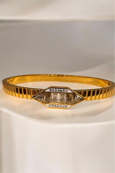 Baget Taşlı Gold Çelik Kelepçe Bileklik Gold