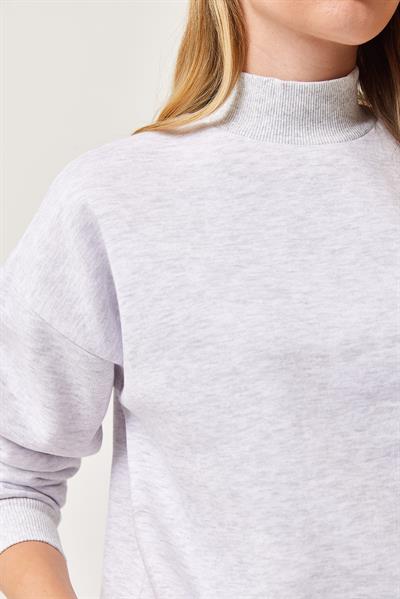 Balıkçı Yaka Şardonlu 3 ip Örme Sweatshirt Gri