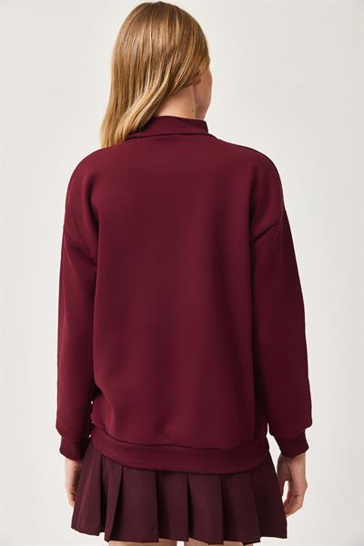 Balıkçı Yaka Şardonlu 3 ip Örme Sweatshirt Bordo