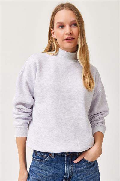 Balıkçı Yaka Şardonlu 3 ip Örme Sweatshirt Gri