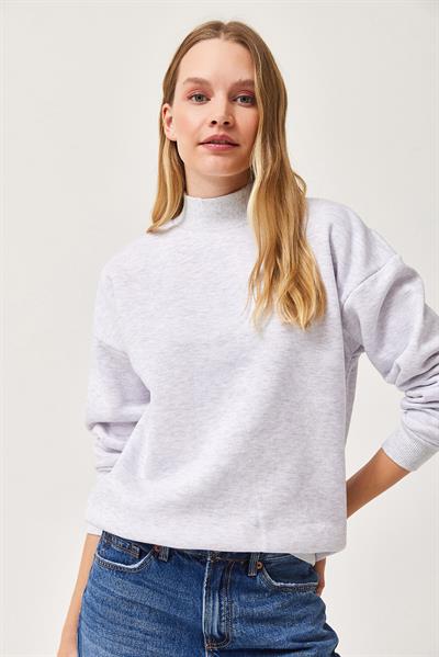 Balıkçı Yaka Şardonlu 3 ip Örme Sweatshirt Gri