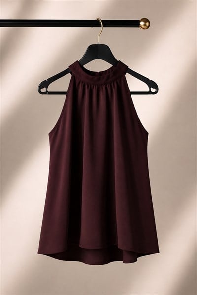 Kadın Halter Yaka Oversize Bluz Mürdüm