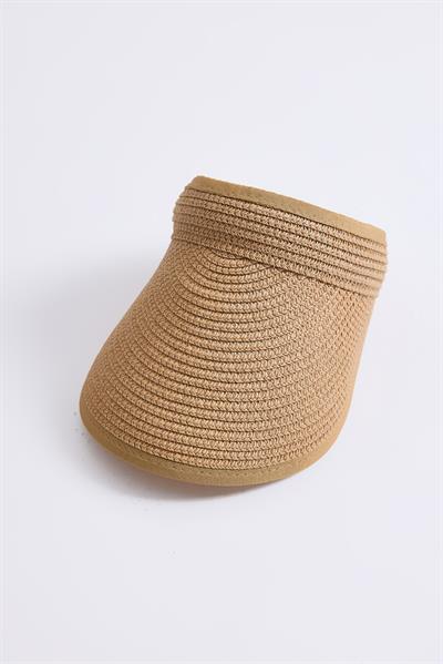 Uzun Siperlikli Kadın Hasır Vizör Şapka Vizon